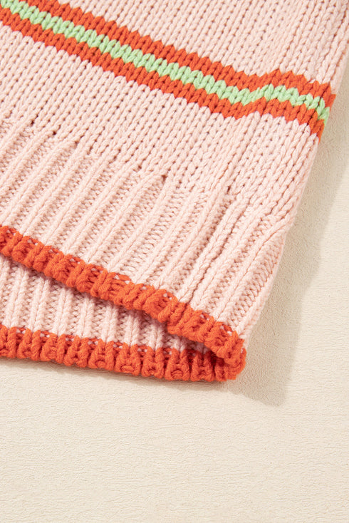 Chunky Striped Open Front Balloon Sleeve Cardigan